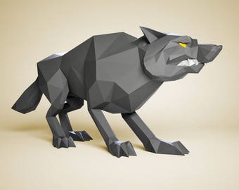 Papercraft Wolf, DIY paper Sculpture, Paper model, 3D paper craft, Papercraft animals, DIY gift, papercraft PDF pattern, 3D paper template