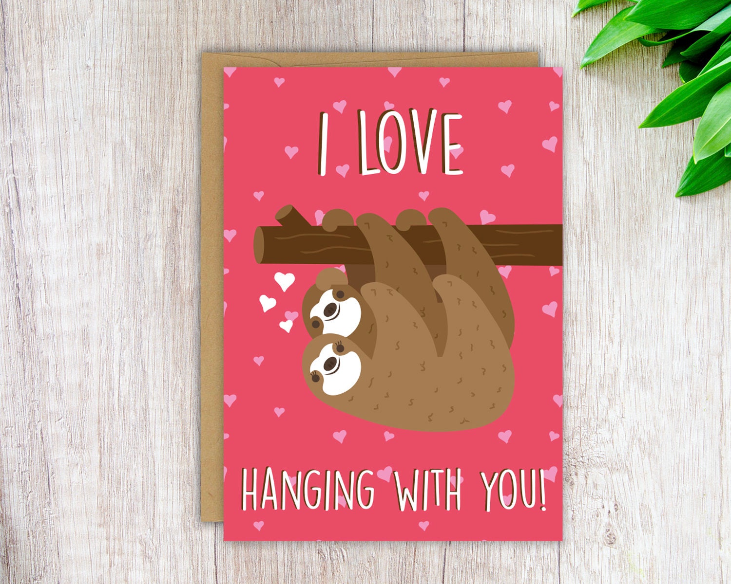 Cute Love Card Funny Sloth Card I Love hanging with you Funny