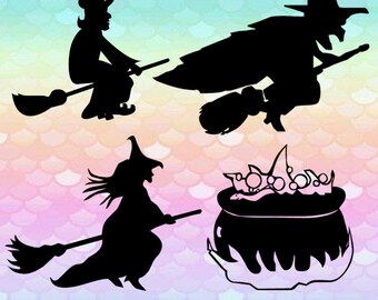 20 Witches Images Halloween Broom Cauldron Hat Svg Monogram Font Svg Cut Files Silhouette Studio Cricut Svg Dxf Png digital art