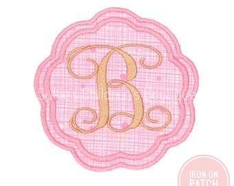 Vine Monogram iron on patch, Iron on Monogram Swirly, Round Circle Monogram Embroidered Iron On Appliqué Patch, iron on monogram