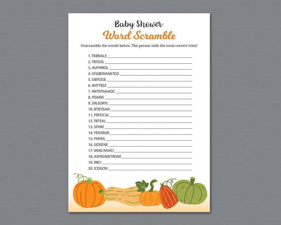 word scramble game printable autumn baby shower games fall