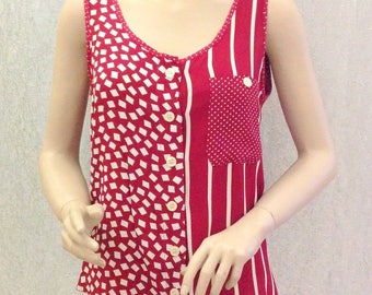 Blouse /burgundy creamy white / chiffon / Vintage 1980s / Women Top/