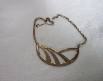 Modern Retro Very Large Gold Brass Pendant Necklace