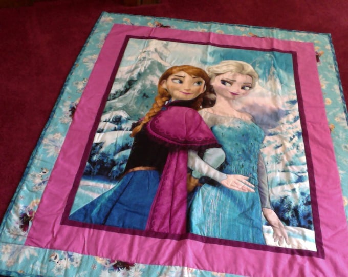 Disney Frozen Girl's Nursery Decor - Reversible Frozen Baby or Toddler Quilt, Blue and Pink Bedding - Blanket - Throw, Baby Shower Gift