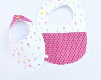 duo bavoirs fille 0/24 mois ""glaces aux fraises"