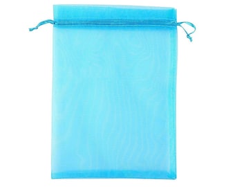 50 Blue Organza Bags - 3x4 Inch Sheer Fabric Wedding Favor Bags With Drawstring - Sheer Jewelry Bags - Ships Within 24 Hours
