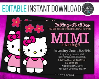 Hello Kitty invitation, Hello Kitty birthday invitation, Hello Kitty invitations,Hello Kitty birthday,Hello Kitty birthday party,Hello Kitty