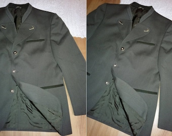 German loden hunting mens olive green wool trachten military jacket blazer suit coat L vintage Oktoberfest folk rustic twin peaks shirt mod