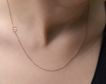 Rose Gold Sideways Initial Necklace | Alphabet Necklace | Personalized Jewelry | Letter Necklace | Personalized Bridesmaids Gift