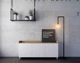 White sideboard, living room commode, bedroom commode, storage, gray furniture, loft design, scandinavian style, custom design furniture,