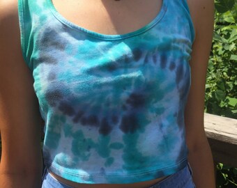 Tie-Dye Crop Top - Navy and Purple