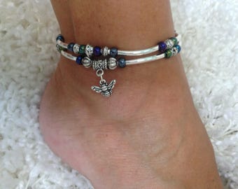 Silver noodle bee anklet