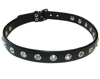 Terginum BDSM collar collar with glass crystals fetish leather collar
