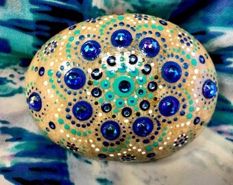 Medium mandala, mandala stone, mandala rock, mandala, painted stone, painted rock, meditation stone, serenity rock, dot art, mandala