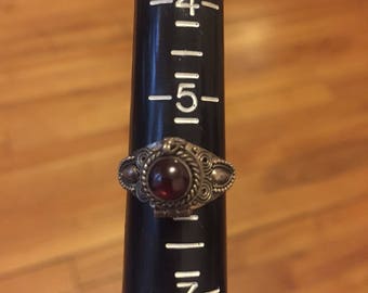 Antique Vintage Silver and Garnet Hidden Poison Ring Size 6