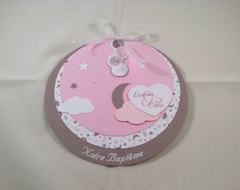 Make hand round baptism taupe and pink with clouds