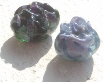 Small purple Peony silver - glass Lampwork