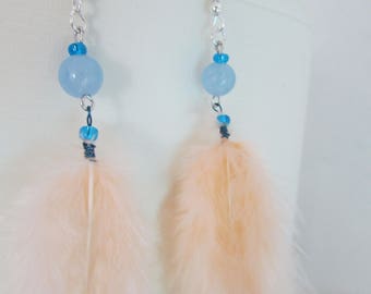 AQUAMARINE stone and feather earrings