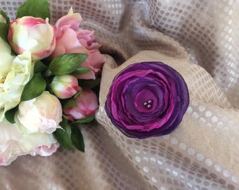 Flower 6.5 cm purple chiffon with pearls
