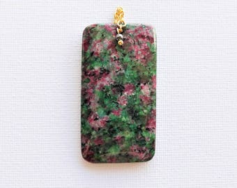 Green Ruby Fuschite (gemstone) pendant Pink black 56 X 30 X 5 mm.