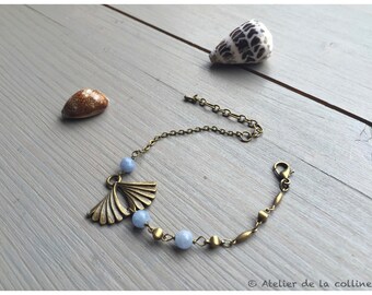 Bracelet Art Deco ginkgo leaf and aquamarine
