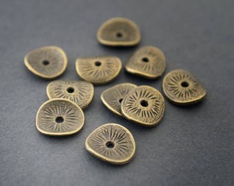 flat beads, ethnic spacer rondelle, wavy, striped, bronze metal * 10 * 8mm