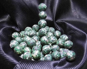 15 PEARLS 10MM FIMO POLYMER ROUND KHAKI MILITARY CAMOUFLAGE