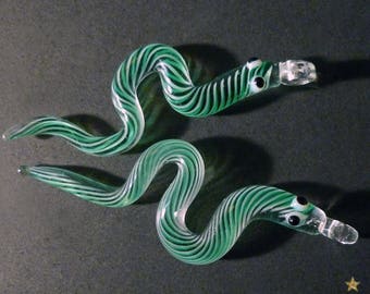 2 handmade glass snake pendants