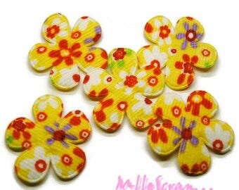 Set of 5 yellow embellishment fabric flowers scrapbooking cardmaking 5 (ref.310) *.