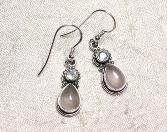 BO206 - stone Blue Topaz Rose Quartz and 925 Silver earrings drop 22mm