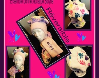 Fleece scarf Beanie set. Customize the name of child on the scarf.