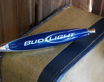 Vintage Bud Light Beer Tap Handle - Navy Blue w/White Logo & Silver Trim - Lightweight Plastic - Man Cave Decor - Barware Accessory
