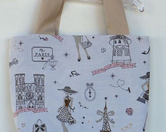 Girl /jeune woman "paris" in pink and beige jacquard tote bag