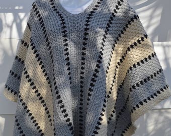 Striped Poncho PDF Crochet Pattern Instant Download