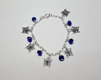 Butterflies and Blue Crystal charm bracelet