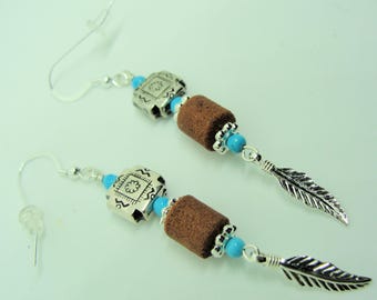Arizona Sleeping Beauty Turquoise Sedona Red Rock Feather Charm Southwestern Earrings