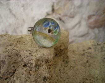 Ring "murano style" Silver highlighted with green and blue