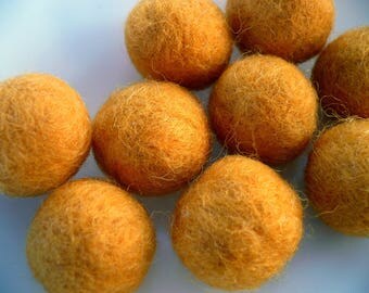 felted wool saffron yellow, and orange 20 mm beads