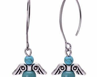 Earrings turquoise and silver plated large hook
