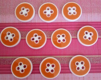 set of 10 buttons orange rimmed white