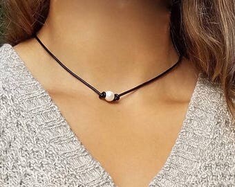 Original Cape Cod Choker/Single Pearl Leather Choker Necklace/High Quality Pearl Choker/Simple Pearl Necklace/Cape Cod Jewelry/AA 10-11mm