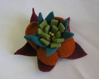 exploded multicolored felted wool flower brooch