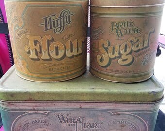 Vintage Tin Bread Box with Matching Canisters from the 1970's