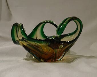 Mid-century Seguso Murano Cased-glass Basket with Pulled Arms