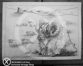 Original BANTHA Pencil Sketch : STAR WARS - A4 size