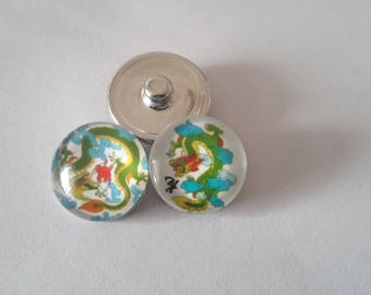Set of 2 buttons pressure 18mm Chinese dragons
