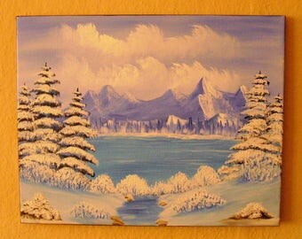 Oil painting-Bob Ross - Wintelandschaftsgemälde Mountains landscape painting