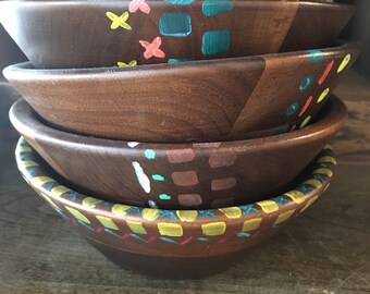 Hand painted wooden bowls
