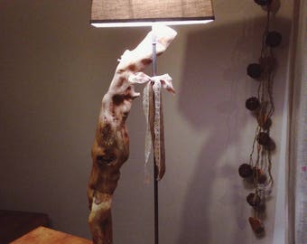 Driftwood and beige steel lamp