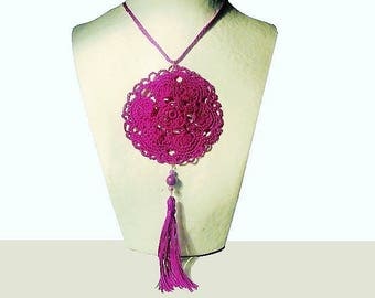 Necklace, fuchsia, Locket, fiber jewelry